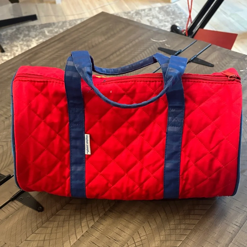 Kids Red and Blue Dinosaur Overnight Travel Quilted Bag